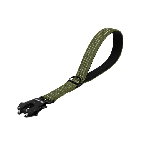 PetBonus Heavy Duty Short Dog Leash, 12 Inch Nylon Traffic Leash with Quick Release Clip, Comfortable Padded Handle, Reflective Training Lead for Medium Large Dogs (Army Green, 12") - color: Army Green, size: 12 Inch