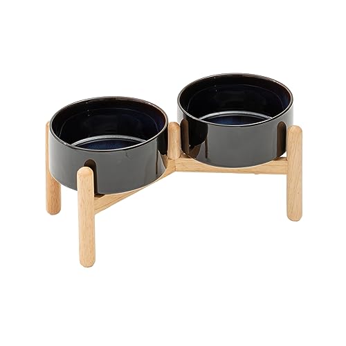 Havniva 6.1inch Ceramic Raised Dog Bowl with Stand, Double Dog Bowls Elevated for Small and Medium Breed Dog Food and Water Bowl Set Non-Slip Dog Dish Large Capacity Feeding Pet Water Bowl - color: 2 Bowls+Stand - Starry Sky, size: 6.1inch