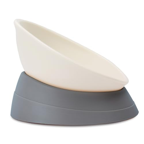 French Bulldog Food Bowl- Slanted Tilted Pug Food Water Bowl,Cat Bowl- Feeder for Frenchie/Shih Tzu/Flat Faced Small Dogs/Puppies/Cats (Grey, 4 Cup) - color: Grey, size: 4 Cup