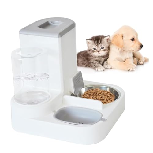 Automatic Cat Food and Water Dispenser Set 2 in 1, All-in-One Gravity Pet Feeder with Stainless Steel Cat Food Bowl Travel Auto Supply Feeder and Water Dispenser for Small Medium Cats Dogs (Gray) - color: 【Gray】