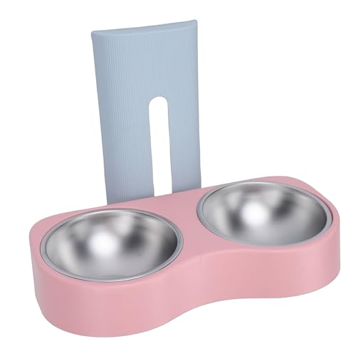 Yunseity Wall Mounted Pet Feeding Bowl, Stainless Steel Adjustable Height Double Bowls, Wall Pet Dish Feeding Station for Dog Cat Small Puppy (Blue and Pink) - color: Blue and Pink