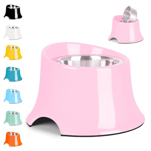 Tilted Elevated Dog Bowls Non-Slip & Non-Spill Pet Feeder with Elevated Detachable Melamine Stand, High Capacity Tilted Dog Bowl for Medium Small Size Dogs M/2 Cup Pink - color: Pink, size: M/2 Cup