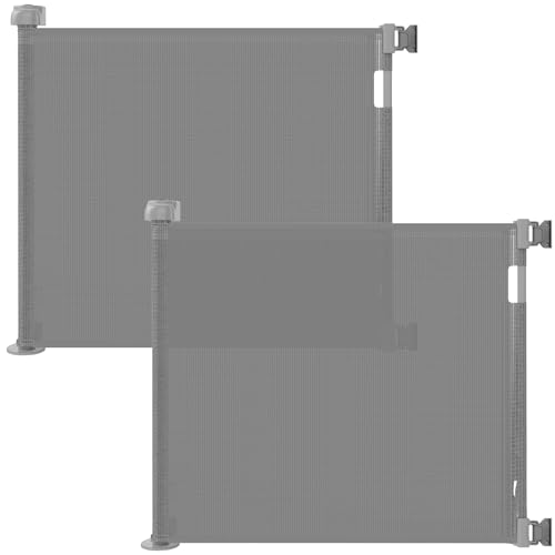 Veraste (2 Pack) Retractable Baby Gate for Doorways and Stairs, Mesh Safety Gate for Pet, Indoor & Outdoor Use, One-Hand Operation, Easy Installation, 33.6" Tall, Expands to 55" Wide（Grey,33.6"x55" - color: Gray, size: 33x55 Inch(2 Pack)