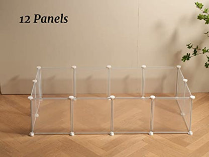 LURIVA Transparent Clear Small Animal Playpen, Guinea Pig Cages, Puppy Dog Playpen, Pet Playpen, Rabbit Bunny Indoor Fence Pen Enclosure, White Clear Plastic Playpen,12X12 Inch, 12Panels