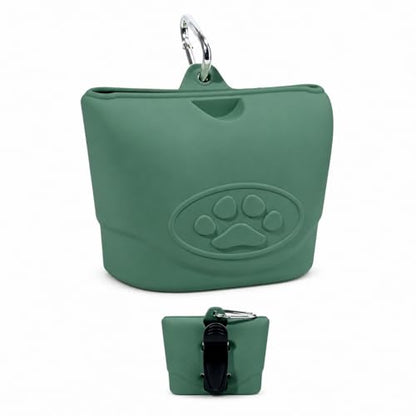 Upgraded Dog Treat Pouch with Strong Magnetic Closure - Small Silicone Training Bag, Waist-Mounted Clip & Leash Carabiner, Airtight Portable Treat Bag (Dark Green) - color: Dark Green