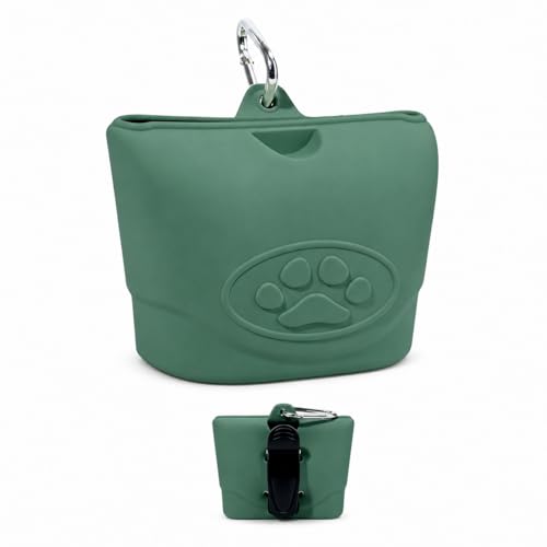 Upgraded Dog Treat Pouch with Strong Magnetic Closure - Small Silicone Training Bag, Waist-Mounted Clip & Leash Carabiner, Airtight Portable Treat Bag (Dark Green) - color: Dark Green