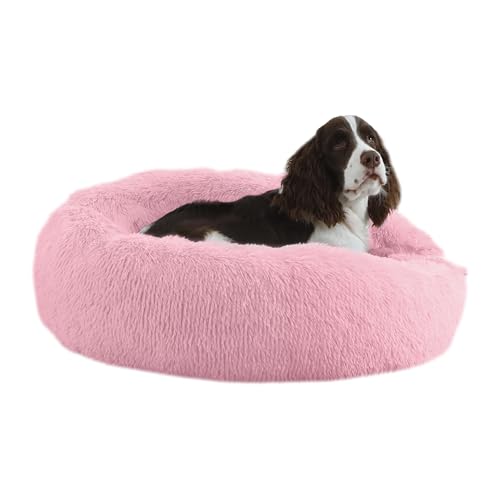 Bunlitent 30'' Donut Dog Bed, Calming Dog Bed for Medium Sized Dog, Pink | Plush Anti-Anxiety, Donut Shape, Warming Cozy, Round Cuddler Nest, Soft Cute,Marshmallow Cuddler Nest Pet Bed - color: Pink, size: 30"L x 30"W x 8"Th