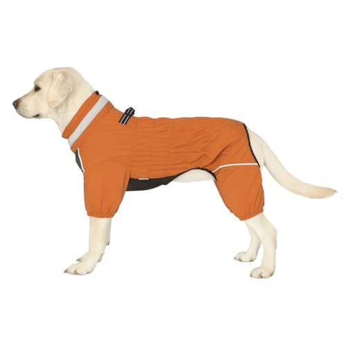 Winter Waterproof Dog Snowsuit – Full Body Outdoor Jacket with Leash Ring, Fleece Lining, Windproof Reflective 4-Leg Dog Coat for Small to Large Dogs Mustard Yellow 4XL - color: Mustard Yellow, size: 4XL (Back Length 23.5")