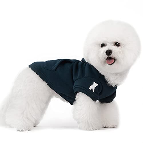 Koneseve Dog Hoodie Fleece Puppy Clothes Warm Sweater with Hat for Small Dogs Cat Hooded Shirt Kitten Pet Basic Hoodies Sweatshirt with Pocket Doggie Soft Winter Coat Apparel (Blue; L) - color: Blue, size: L-(9~17lb) | Chest(~17.7")