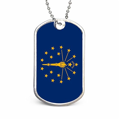 US States Flags Dog Tag Necklace, Custom Military ID Tags, Personalized Laser Engraved or Embossed Stainless Steel - style: Indiana Flag