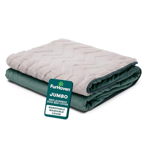 FurHaven Dog Bed Cover Replacement, Sofa-Style Design with Soft, Breathable Fabric for Cozy Comfort, Machine Washable, Jumbo XL, Plush & Velvet Waves, Celadon Green - color: Celadon Green, size: Jumbo