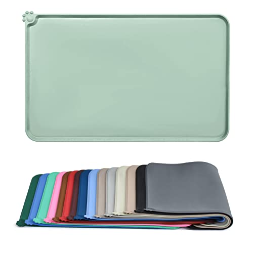 AUDWUD Silicone Waterproof Pet Feeding Mats,Anti Slip Bowl Pad,Dog Mat for Food and Water - color: Lake, size: 21" x 15"