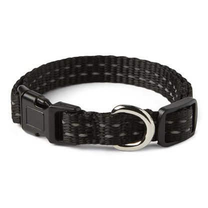 Amazon Basics Reflective Polyester Dog Collar, Adjustable Length 8.7"-13.5", 0.7" W, Quick-Release Buckle for Easy On/Off, Extra Small, Black - size: xs