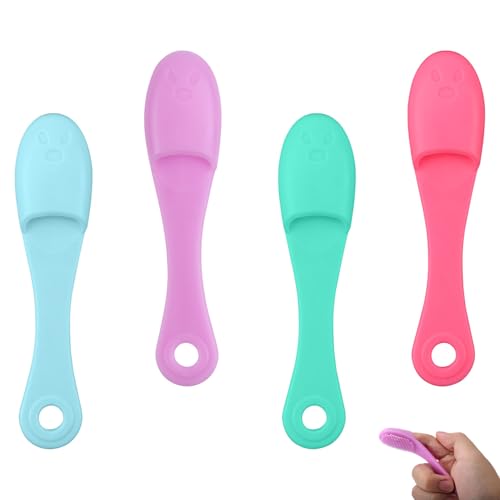 4 Pcs Cat Chin Brushes, Soft Silicone Manual Facial Cleansing Scrubber Cats Chin Cleaner Dog Finger Toothbrush Pet Tooth Brush with Improved Design for Dogs Cats Puppies Chin Cleaning Dental Care
