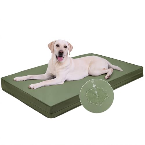 Vonabem Outdoor Dog Bed Waterproof Washable, XXL Crate Pad 48 Inch, Wipeable Leather Pet Beds with Removable Cover Reversible, Durable Anti-Slip Kennel Pads 47"x29" Green - color: Green, size: XXL(47x29x4)