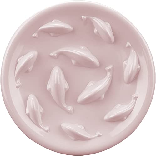 Slow Feeder Bowl for Cats and Small Dogs,Cilkus Fish Pool Design, Fun Interactive Bloat Stop Puzzle Feeder Bowl Healthy Eating Diet Made of Melamine Food Grade Material Dishwasher Safe (Pink) - color: Pink