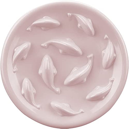 Slow Feeder Bowl for Cats and Small Dogs,Cilkus Fish Pool Design, Fun Interactive Bloat Stop Puzzle Feeder Bowl Healthy Eating Diet Made of Melamine Food Grade Material Dishwasher Safe (Pink) - color: Pink