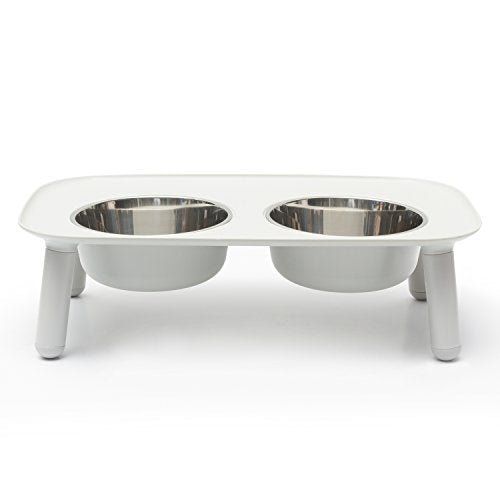 Messy Mutts Elevated Double Feeder with Stainless Bowls | Adjustable Height 3”, 5”, or 10” | Adjustable Standing Feeder for Dogs | 5 Cups per Bowl | Light Grey - color: Light Grey