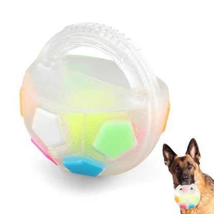 Dog Calming Ball with Handle, Interactive Football Shape Dogs Toy, Squeaky, The Mellow Dogs Strong Rubber Floating Ball for Water Play, Training, Outdoor Games(Color:White) - color: White