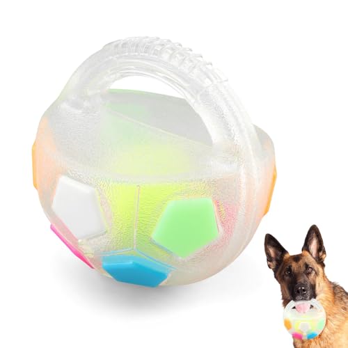 Dog Calming Ball with Handle, Interactive Football Shape Dogs Toy, Squeaky, The Mellow Dogs Strong Rubber Floating Ball for Water Play, Training, Outdoor Games(Color:White) - color: White