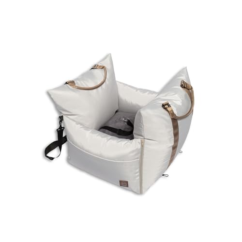 4 Cats & Dogs Marco Travel Pet Bed – Dog Car Seat for Small & Medium Dogs, Waterproof, Faux Fur Cushion, Safety Belt, Washable Cover, Storage Pockets, Booster Seat (Silva, Single Seater 18.5" x 21") - color: Silva, size: Single Seater