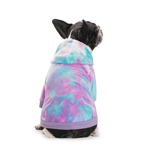 French Bulldog Clothes Dog Hoodie Sweatshirts with Pockets for Small Dogs Puppy Chihuahua Coat Clothing Pet Cat Hoodie Fleece Dog Sweaters Costume - color: Purple +Green, size: XS