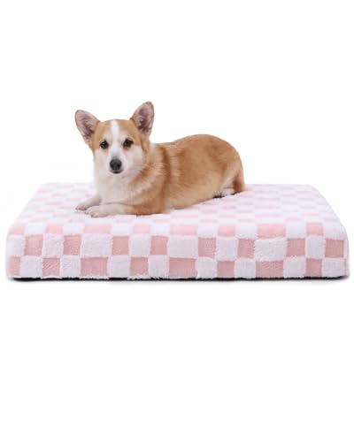 KSIIA Memory Foam Dog Bed Waterproof Large Dog Bed Orthopedic Crate Pad Supportive Crate Pads Soft Pet Mat for Large Pet Mats with Removable Washable Cover & Non-Slip Bottom, 44 x 32 Inch, Pink - color: Pink, size: 44.0"L x 32.0"W x 4.0"Th