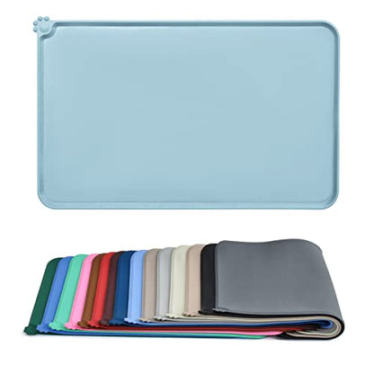 AUDWUD Silicone Waterproof Pet Feeding Mats,Anti Slip Bowl Pad,Dog Mat for Food and Water - color: Battleship, size: 18.5" x 11.5"