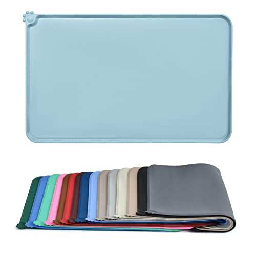 AUDWUD Silicone Waterproof Pet Feeding Mats,Anti Slip Bowl Pad,Dog Mat for Food and Water - color: Battleship, size: 18.5" x 11.5"