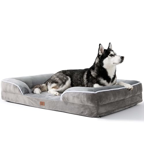 Orthopedic Dog Bed with Gel Memory Foam, Large Dog Couch Waterproof Pet Sofa with Removable Washable Cover, Non-Slip Bottom,Indoor & Road Trip, CertiPUR-US PetsBed, 41x27x6.5 in Grey - color: Grey, size: 41"L x 27"W x 6.5"Th