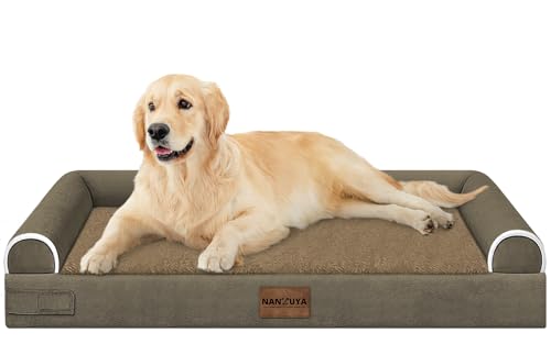 NANUYA Orthopedic Dog Bed for Large Dogs, 36 x 27 Inch, Brown | Egg crate foam for joint support, 3-sided bolster pet sofa, waterproof lining, washable cover, and non-skid base - color: Brown, size: 36.0"L x 27.0"W x 6.5"Th