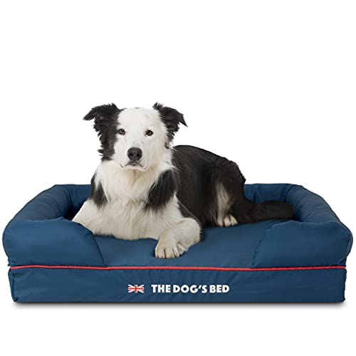 The Dog’s Bed Orthopedic Memory Foam Dog Bed with Bolsters for Large Dogs, High Density Support Mattress, Low Front Entry, Removable Washable Cover, Oxford Fabric, Blue with Dark Red Trim, Large - color: Blue with Red Trim UK Flag, size: Large Beds