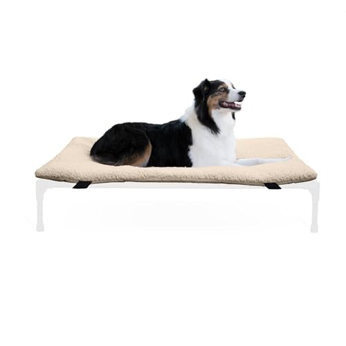 K&H Pet Products Dog Cot Pad (Cot Sold Separately), Pillow-Top Comfort Bed for K&H Large Elevated Dog Beds, Soft & Fluffy, Secure Fit Straps, Machine Washable, Portable - Large 42 X 30in Tan Fleece - size: Large (30 in x 42 in)