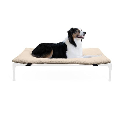 K&H Pet Products Dog Cot Pad (Cot Sold Separately), Pillow-Top Comfort Bed for K&H Large Elevated Dog Beds, Soft & Fluffy, Secure Fit Straps, Machine Washable, Portable - Large 42 X 30in Tan Fleece - size: Large (30 in x 42 in)
