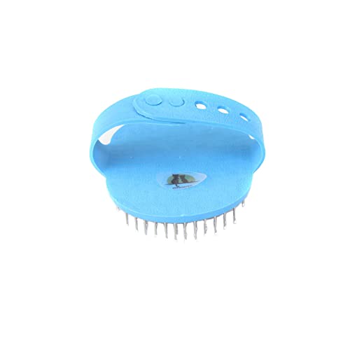 Emours Dog Grooming Brush, Pet Shampoo Bath Brush Soothing Massage Rubber Comb with Adjustable Ring Handle for Long Short Haired Dogs and Cats - color: Blue