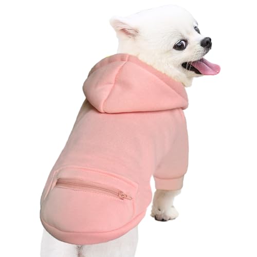 Jecikelon Dog Hoodies for Small Dogs with Zipper Pocket, Soft Fleece Puppy Clothes with Rope Hat, Warm Winter Outfits Cold Weather Coats, Cute Sweatshirt Chihuahua Costume (Pink, X-Small) - color: Pink, size: X-Small