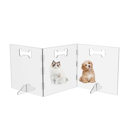 Clear Acrylic Dog Gate, 3 Panel 60" W x 24" H, Transparent Freestanding Pet Playpen Indoor, Foldable Pet Fence Barrier for Doorway with Handle/Support Feet - size: 3 Panel 60" W x 24" H