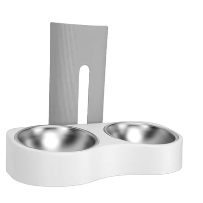 Yunseity Wall Mounted Pet Feeding Bowl, Stainless Steel Adjustable Height Double Bowls, Wall Pet Dish Feeding Station for Dog Cat Small Puppy (Gray White) - color: Gray White
