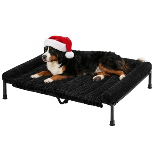 Veehoo Elevated Dog Beds Large Sized Dog with Fluffy Plush Bolster Cushion, Washable Orthopedic Dogs Couch Bed, Raised Pet Cot with Removable Mat, Breathable Mesh, No-Slip Feet, 53 x 37 inches, Black - color: Black, size: 53"L x 37"W x 7.9"Th