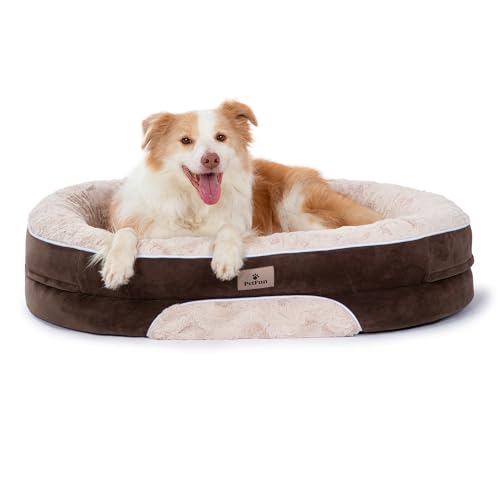 Orthopedic Dog Bed Couch for Large Sized Pets with Egg Foam Support, Four-Sided Bolster Cushions, Soft Tear-Resistant Fabric, and Removable Machine Washable Plush Cover, 36'', Brown - color: Brown, size: Large | 36 inch