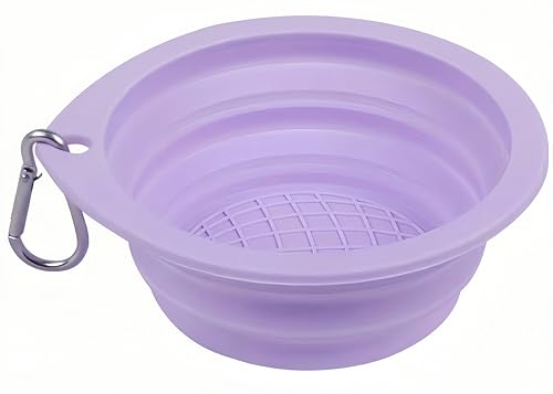 Portable Collapsible Pet Bowl - Food Grade TPR/Silicone, Foldable Dog Cat Travel Bowl with Carabiner for Hiking Camping, Easy Clean & Lightweight (Purple) - color: Purple