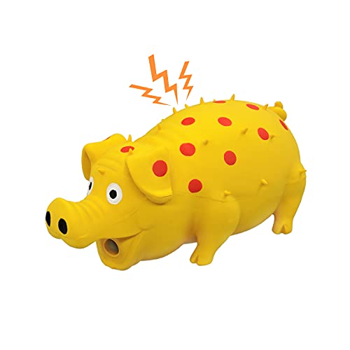 Andiker Dog Squeaky Toy, Dots Latex Dogs Chew Toys with a Oinks Sound Squeaker Grunting Pig Dog Toy Durable Self Play 8" Dogs Squeeze Toy for Dental Biting Chasing to Kill Boring Time (Yellow) - color: yellow