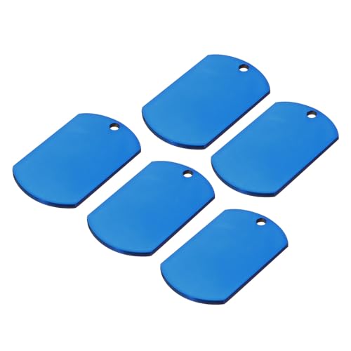 MECCANIXITY Metal Blank Tags Stamping, 1.6"x0.94" Blue Stainless Steel Blank Dog Tags DIY Engraving Blank Tags for Pet Dog ID Tags, Pendant Decoration, Craft Tags, Pack of 5 - color: Blue, size: 1.57"x0.94"