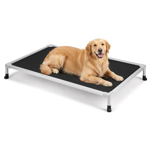 Veehoo Chew Proof Elevated Dog Bed, Pre-Assembled Aluminum Dog Cot, 49" | Cooling Raised Dog Bed for Large Dogs, Indestructible Dog Bed for Crate, Breathbale, Non-Slip Feet, Indoor Outdoor - color: Black, size: 47.2"L x 29.5"W x 5.9"Th