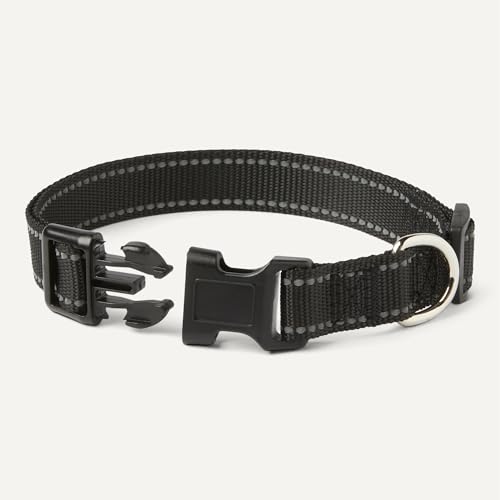 Amazon Basics Reflective Polyester Dog Collar, Adjustable Length 15"-23.5", 1.1" W, Quick-Release Buckle for Easy On/Off, Medium, Black - size: m