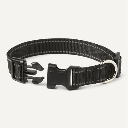 Amazon Basics Reflective Polyester Dog Collar, Adjustable Length 15"-23.5", 1.1" W, Quick-Release Buckle for Easy On/Off, Medium, Black - size: m