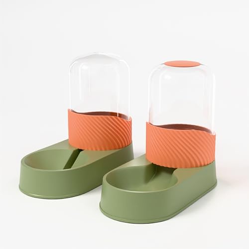 Automatic Cat Feeder and Water Dispenser 2Pcs, Dog Gravity Food Feeder and Water Bowl for Small Medium Pets Puppy Kitten, 3.5L/118.36oz Large Capacity, Easy to Clean (Orange) - color: Orange-Green