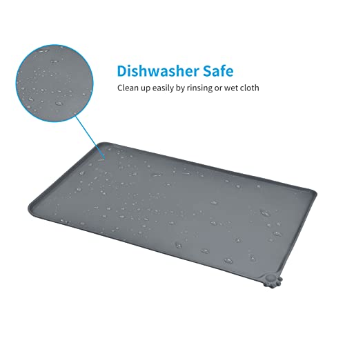 AUDWUD Silicone Waterproof Pet Feeding Mats,Anti Slip Bowl Pad,Dog Mat for Food and Water - color: Grey, size: 21" x 15"