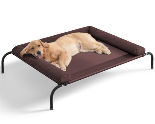 WESTERN HOME Cooling Elevated Dog Bed for Large Dogs, Portable Indoor & Outdoor Raised Dog Bed with Breathable Mesh, Chew Proof Pet Hammock Cots with Removable and Waterproof Bolsters - color: Brown, size: 48.0"L x 35.0"W x 8.0"Th