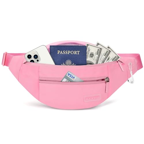 MAXTOP Large Crossbody Fanny Pack with 4-Zipper Pockets,Gifts for Enjoy Sports Festival Workout Traveling Running Casual Hands-Free Wallets Waist Pack Phone Bag Carrying All Phones - color: Hot Pink, size: Large, style: Large Fanny Pack(4 Zipper Pockets)